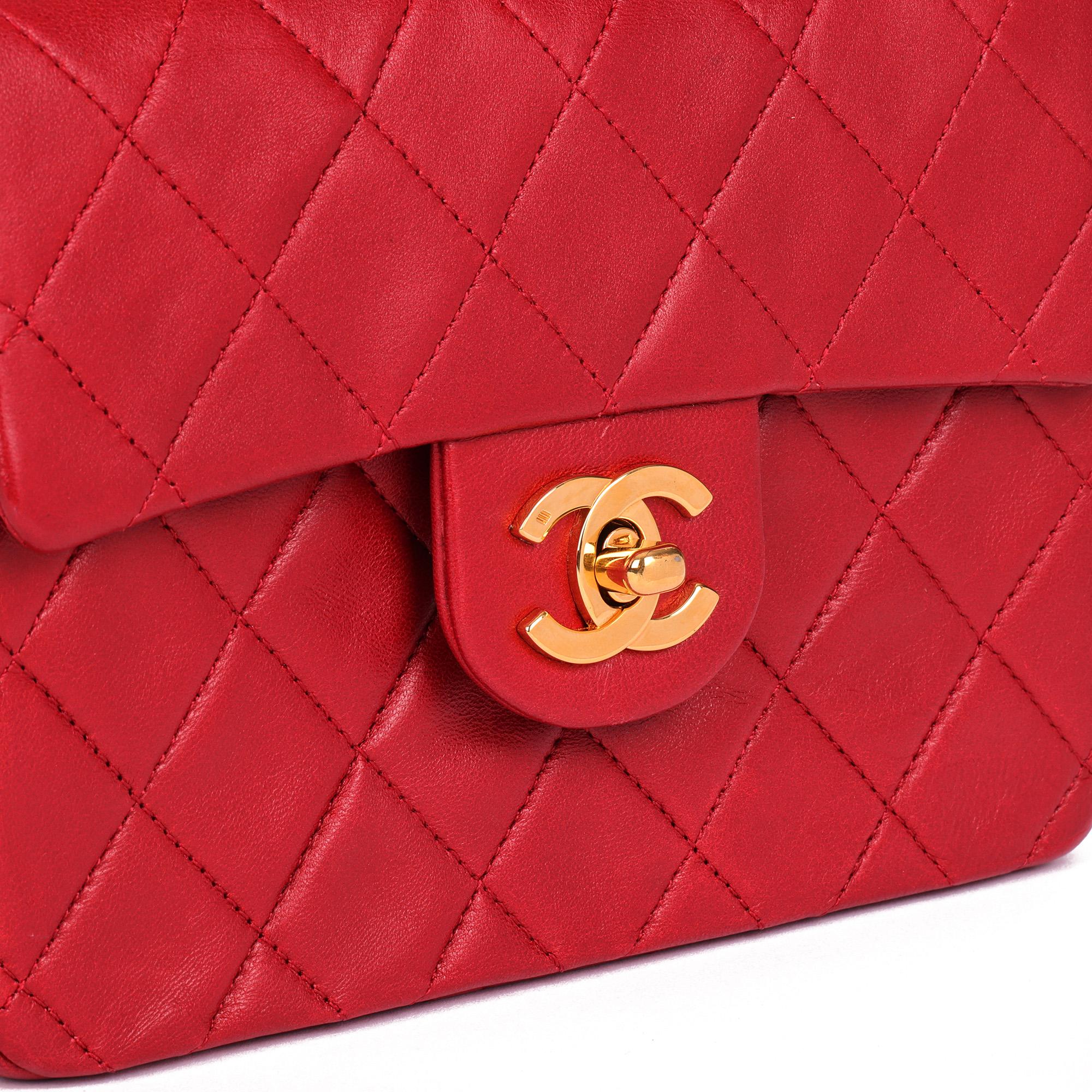 Women's CHANEL Red Quilted Lambskin Vintage Square Mini Flap Bag
