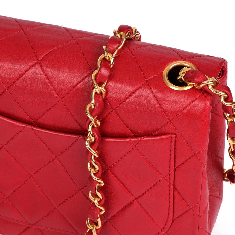 CHANEL Red Quilted Lambskin Vintage Square Mini Flap Bag For Sale 4
