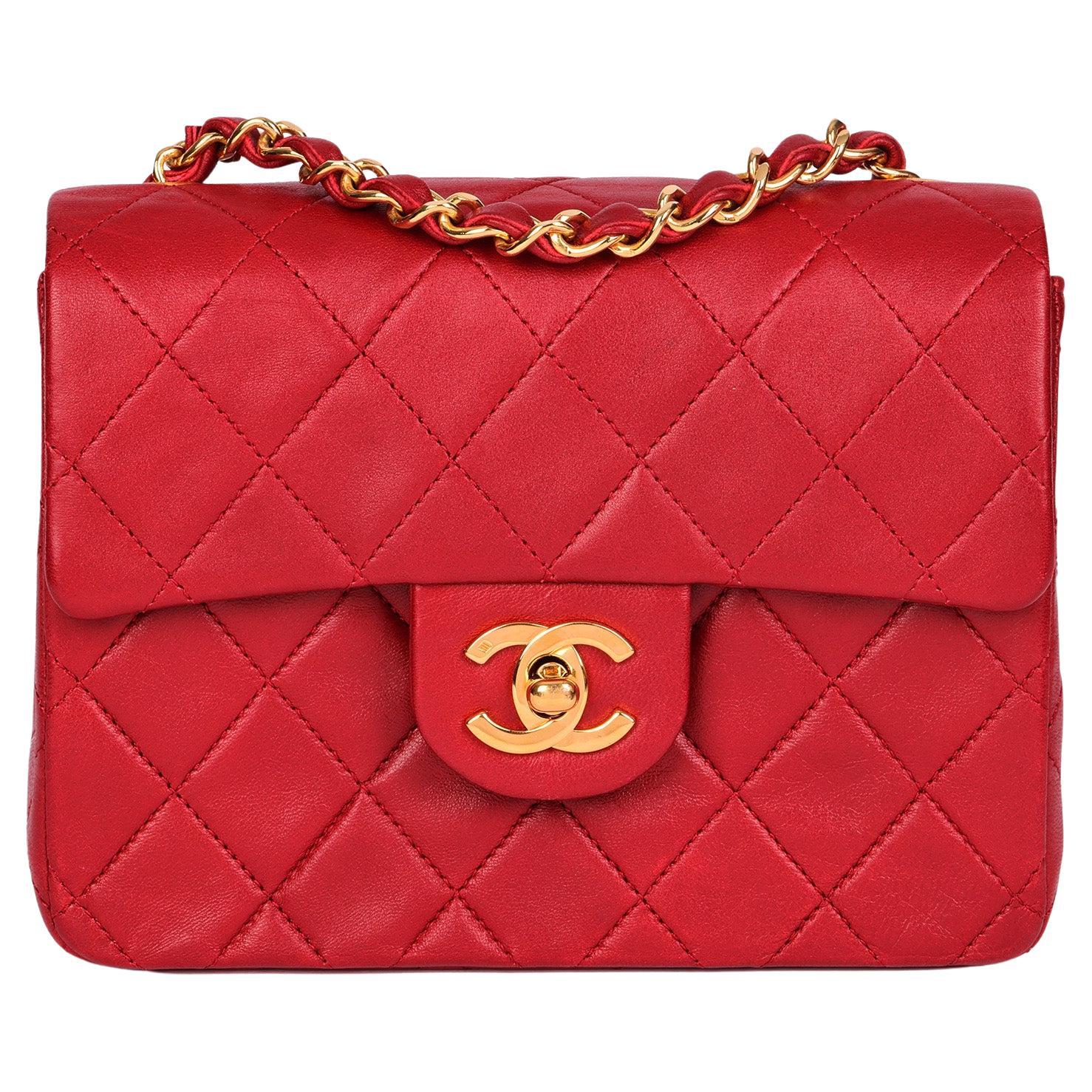 1991 Chanel Red Quilted Lambskin Vintage Timeless Round Fringe Pochette at  1stDibs