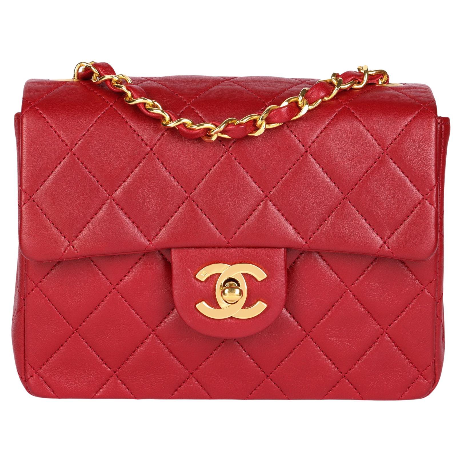 CHANEL Red Quilted Lambskin Vintage Square Mini Flap Bag at