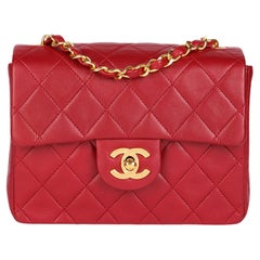 CHANEL Red Quilted Lambskin Vintage Square Mini Flap Bag