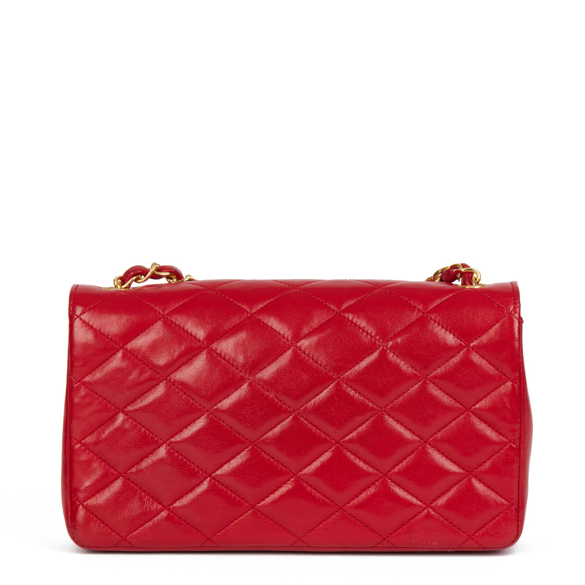 CHANEL Red Quilted Lambskin Vintage XL Small Classic Single Flap Bag In Excellent Condition In Bishop's Stortford, Hertfordshire