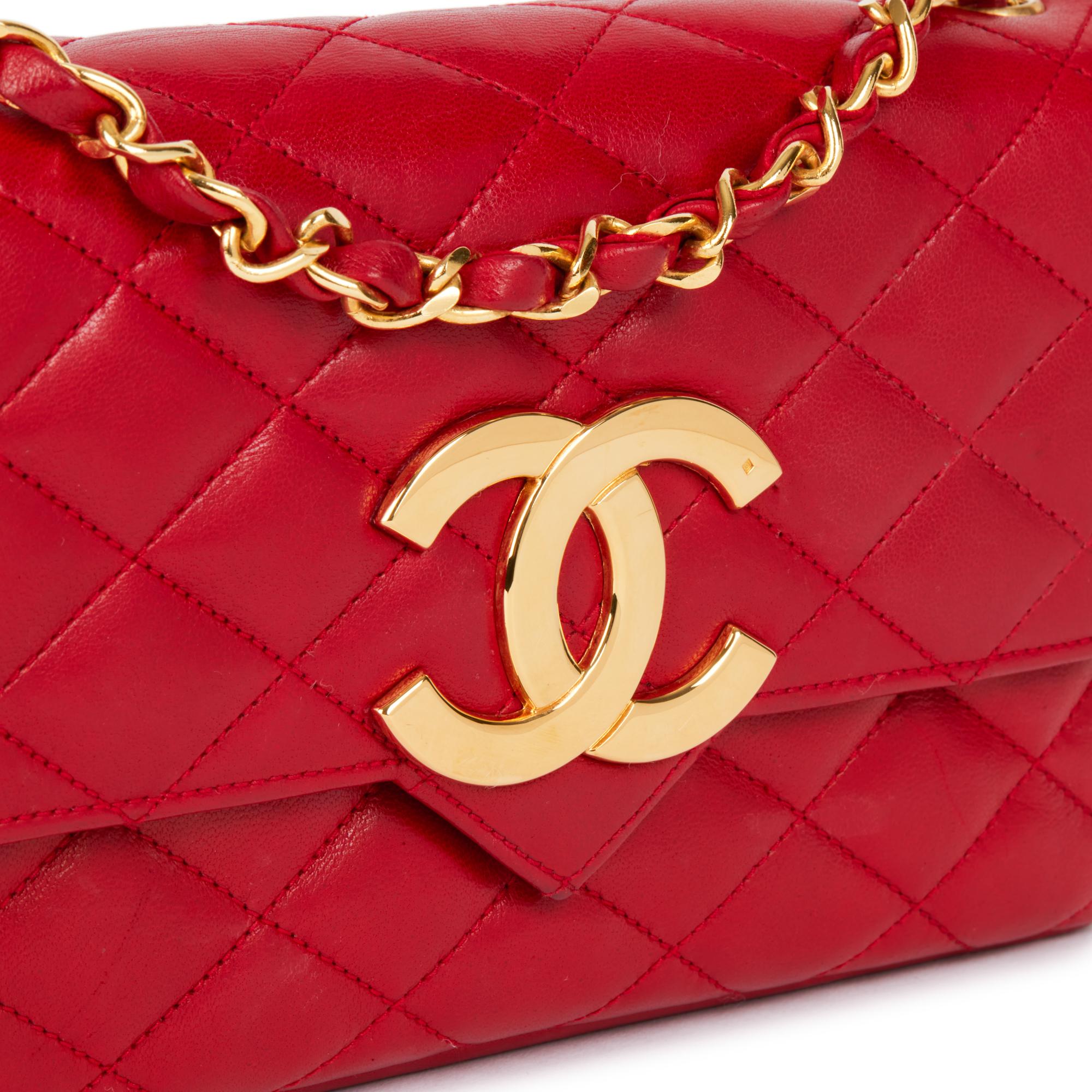 CHANEL Red Quilted Lambskin Vintage XL Small Classic Single Flap Bag 1