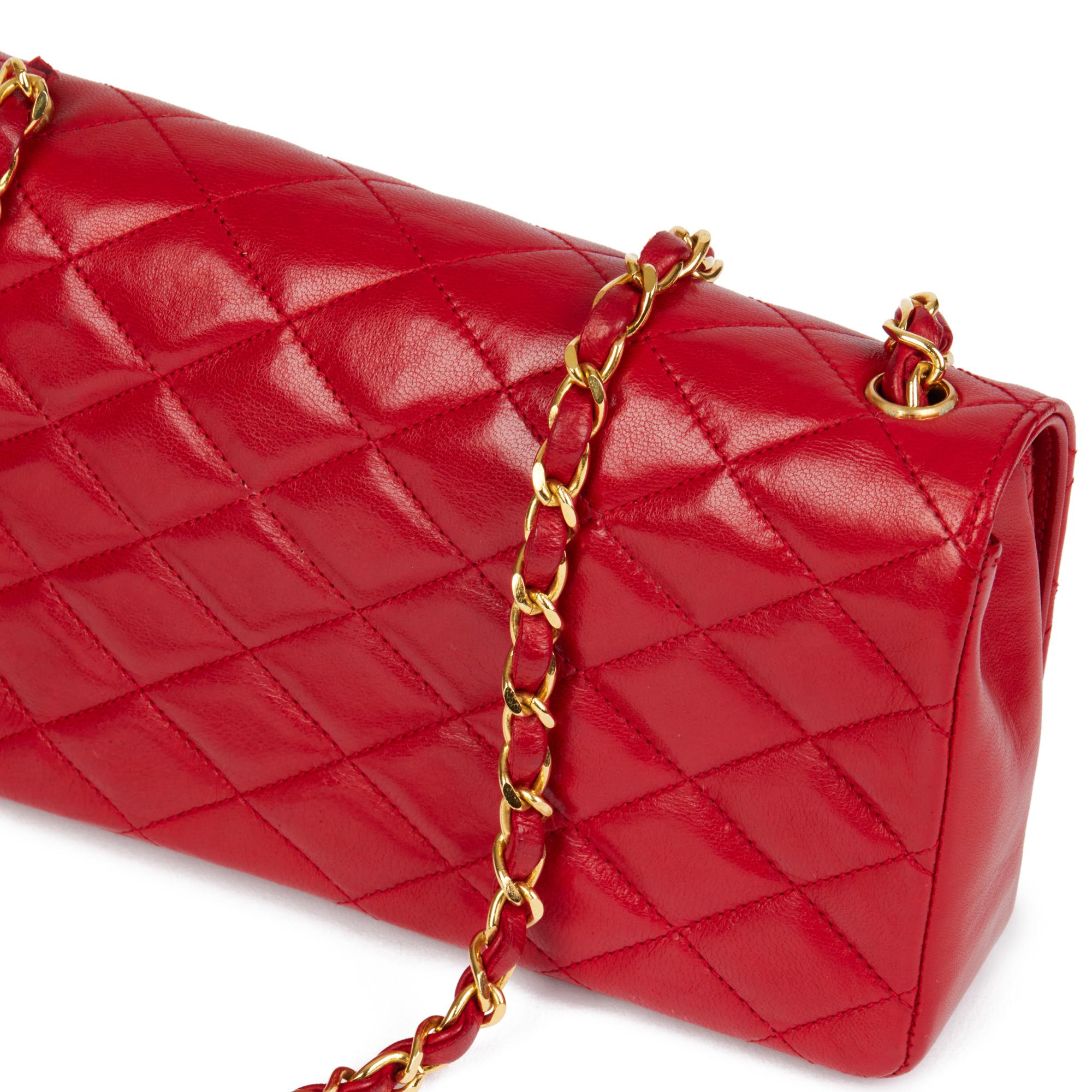 CHANEL Red Quilted Lambskin Vintage XL Small Classic Single Flap Bag 2