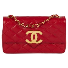 CHANEL Red Quilted Lambskin Vintage XL Small Classic Single Flap Bag