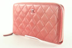 CHANEL Red Quilted Lambskin Zip Around Long Wallet 3CK82K