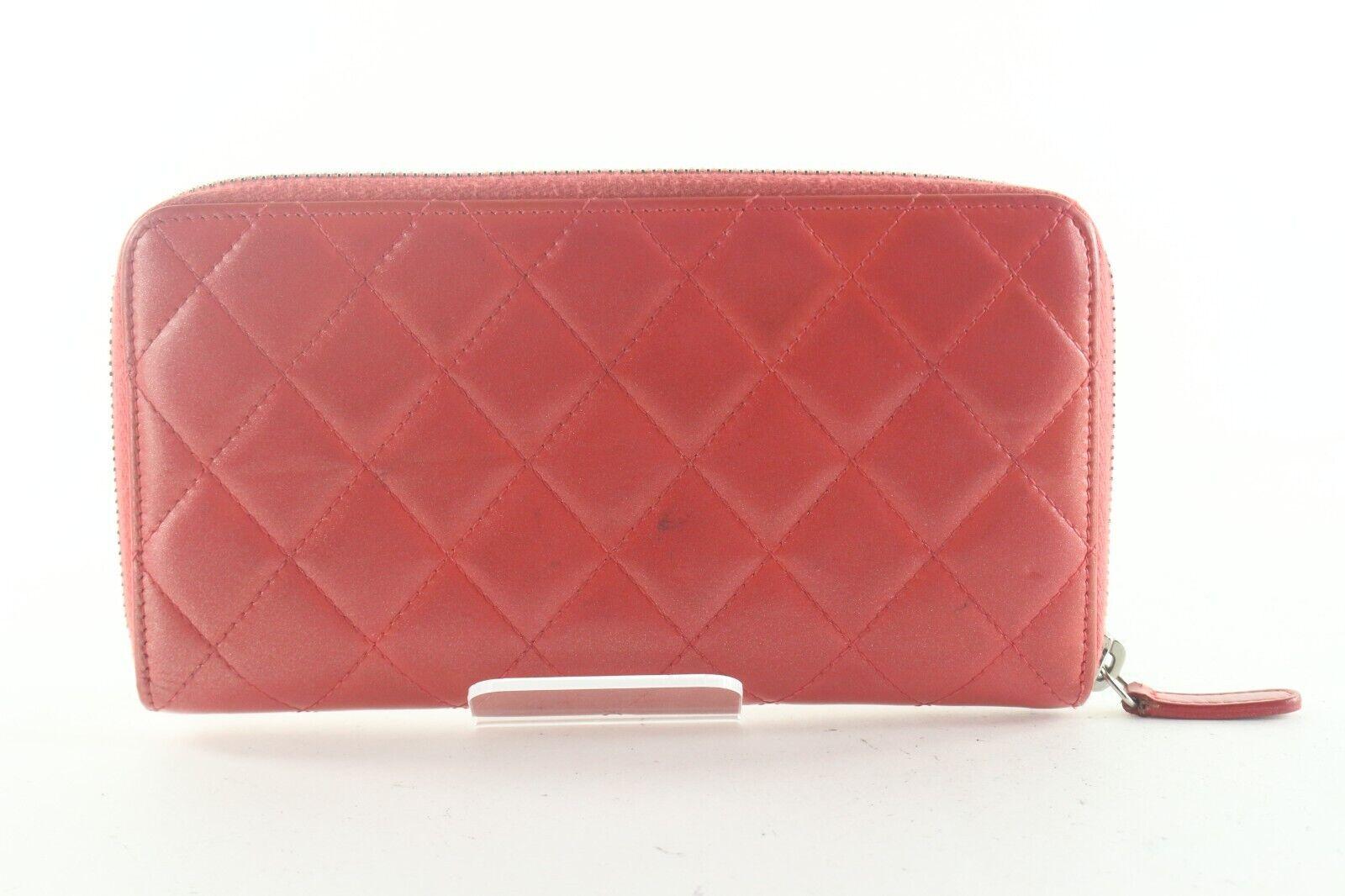 Orange CHANEL Red Quilted Lambskin Zip Around Long Wallet 3CK82K For Sale