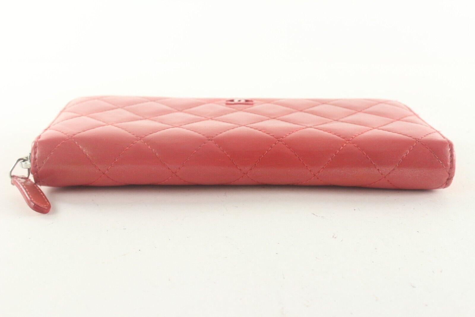 Women's CHANEL Red Quilted Lambskin Zip Around Long Wallet 3CK82K For Sale