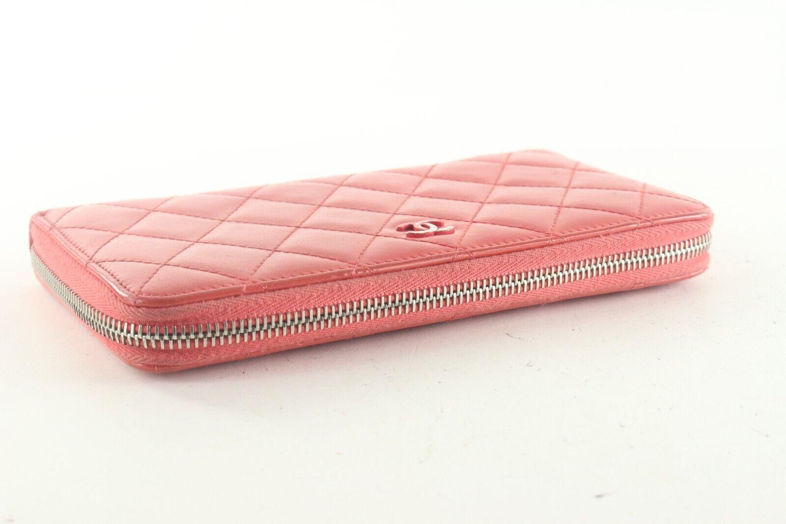 CHANEL Red Quilted Lambskin Zip Around Long Wallet 3CK82K For Sale 1