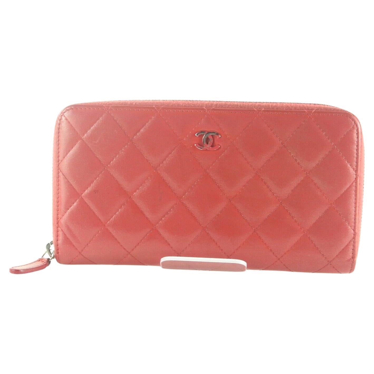 CHANEL Red Quilted Lambskin Zip Around Long Wallet 3CK82K For Sale