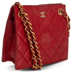 CHANEL red quilted leather 1980's SQUARE MINI Shoulder Bag