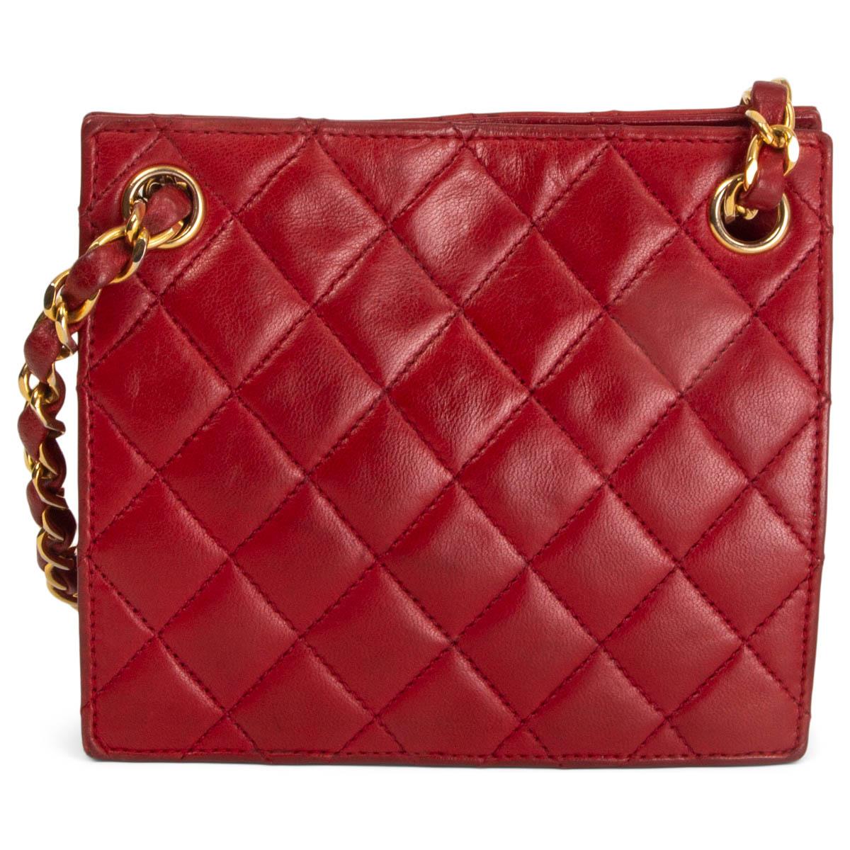 Red CHANEL red quilted leather 1980's SQUARE MINI Shoulder Bag