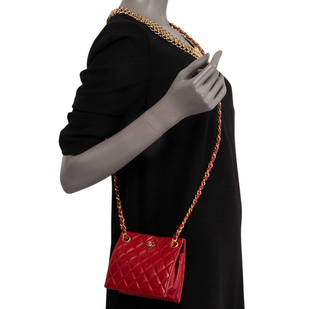 CHANEL red quilted leather 1980's SQUARE MINI Shoulder Bag 5