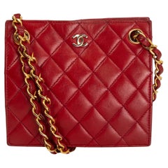 CHANEL red quilted leather 1980's SQUARE MINI Shoulder Bag