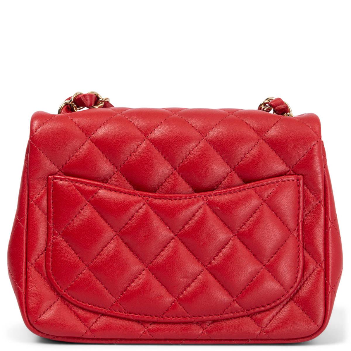 Women's CHANEL red quilted leather 2020 20S MINI SQUARE FLAP Shoulder Bag