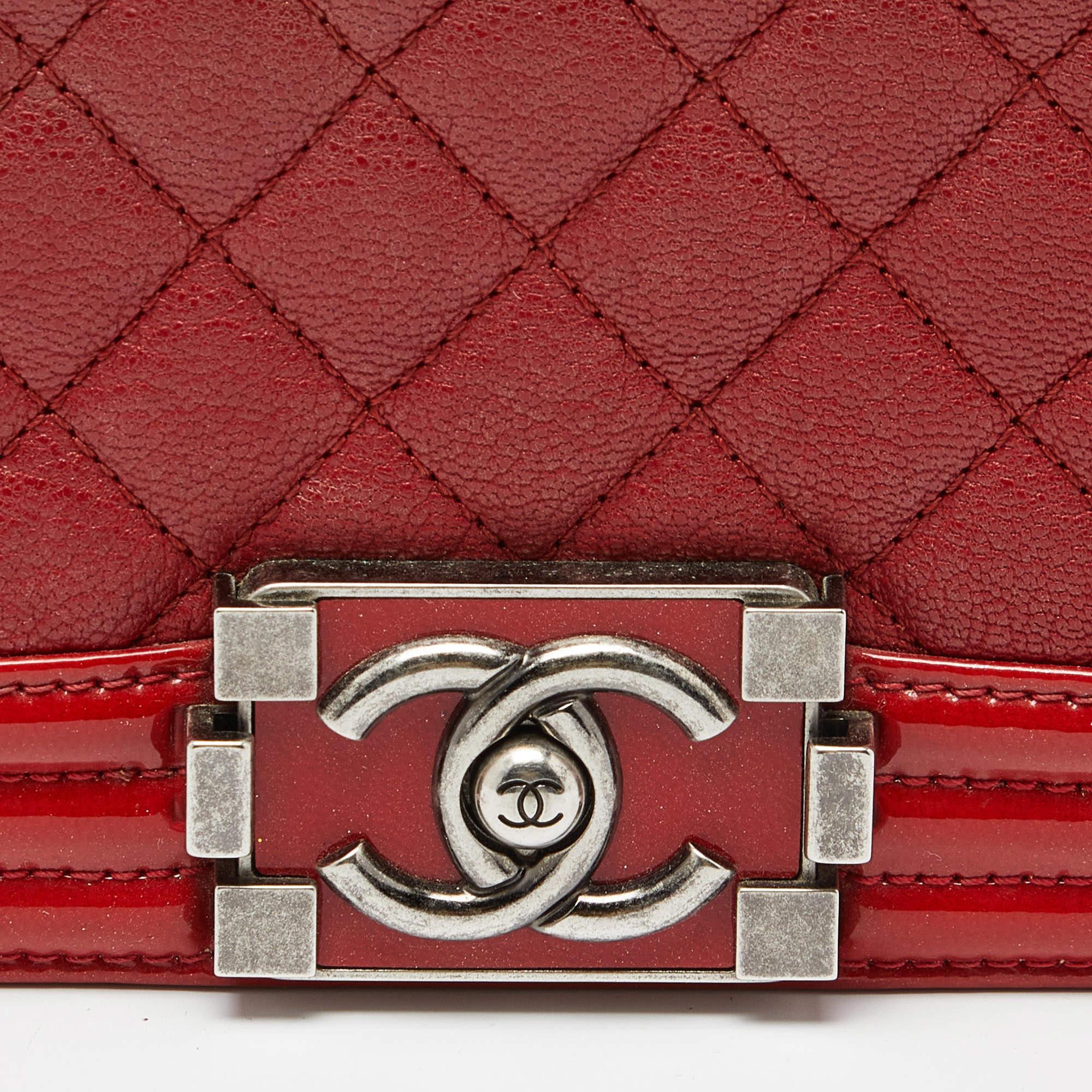 Women's Chanel Red Quilted Leather and Patent Leather Medium Boy Flap Bag
