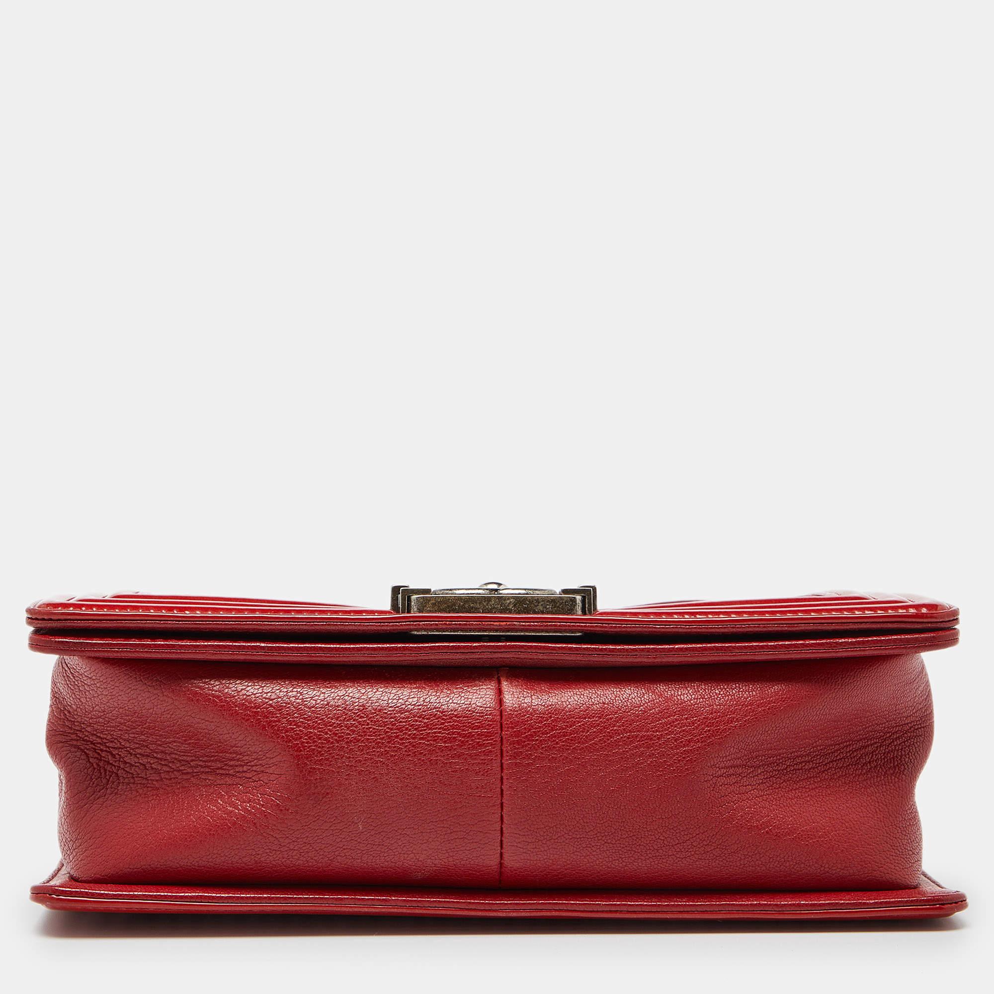 Chanel Red Quilted Leather and Patent Leather Medium Boy Flap Bag 1