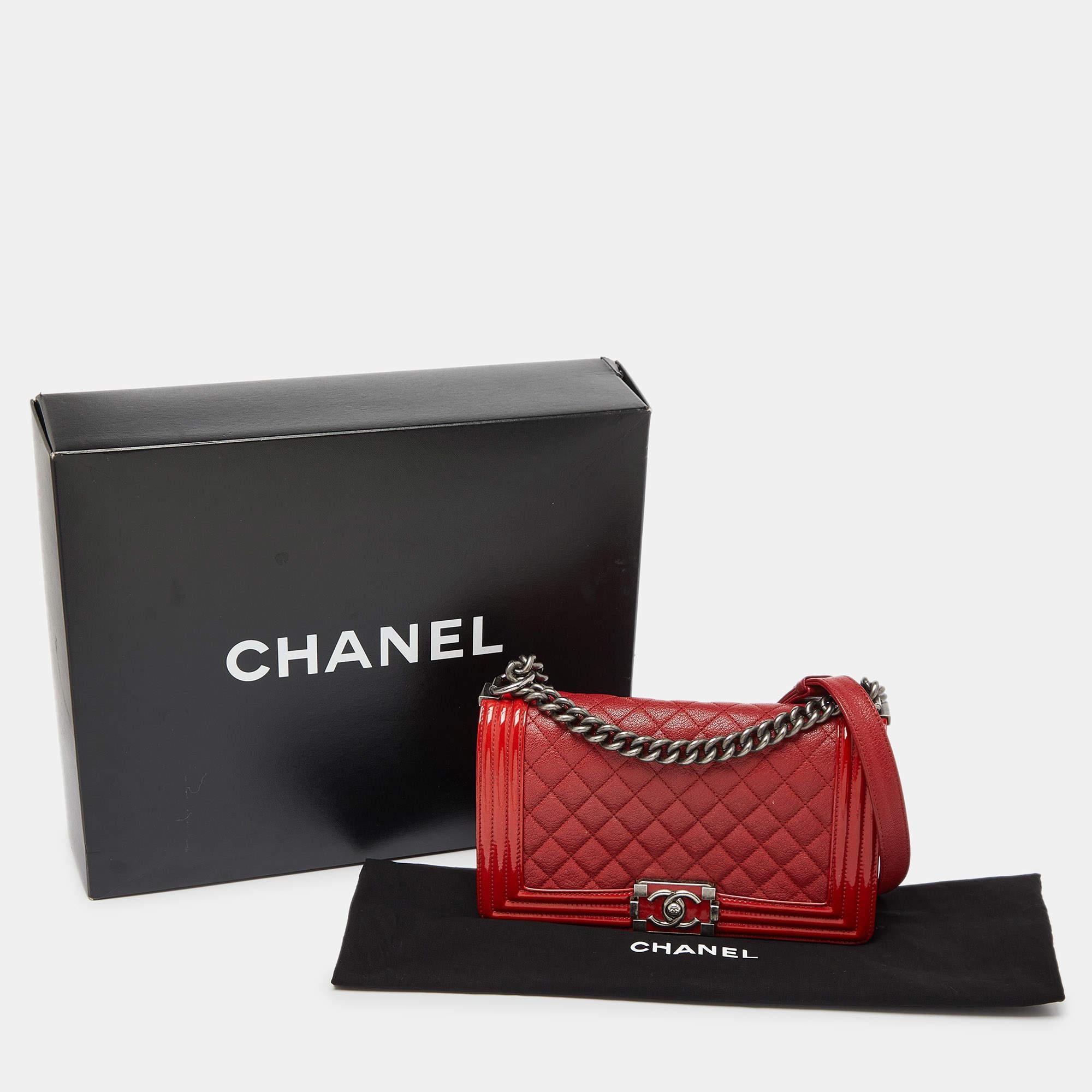 Chanel Red Quilted Leather and Patent Leather Medium Boy Flap Bag 4