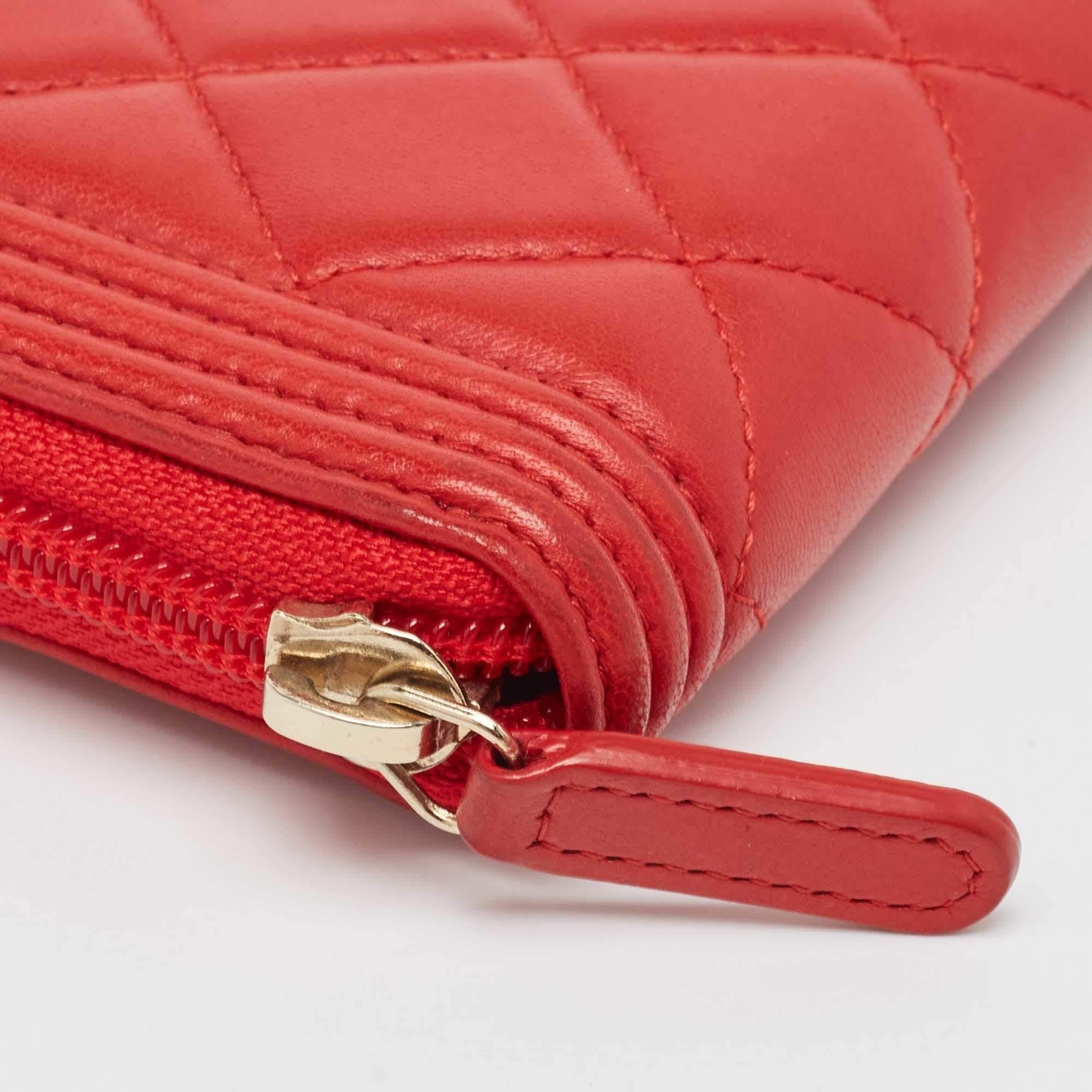 Chanel Red Quilted Leather Boy Zip Around Wallet 6