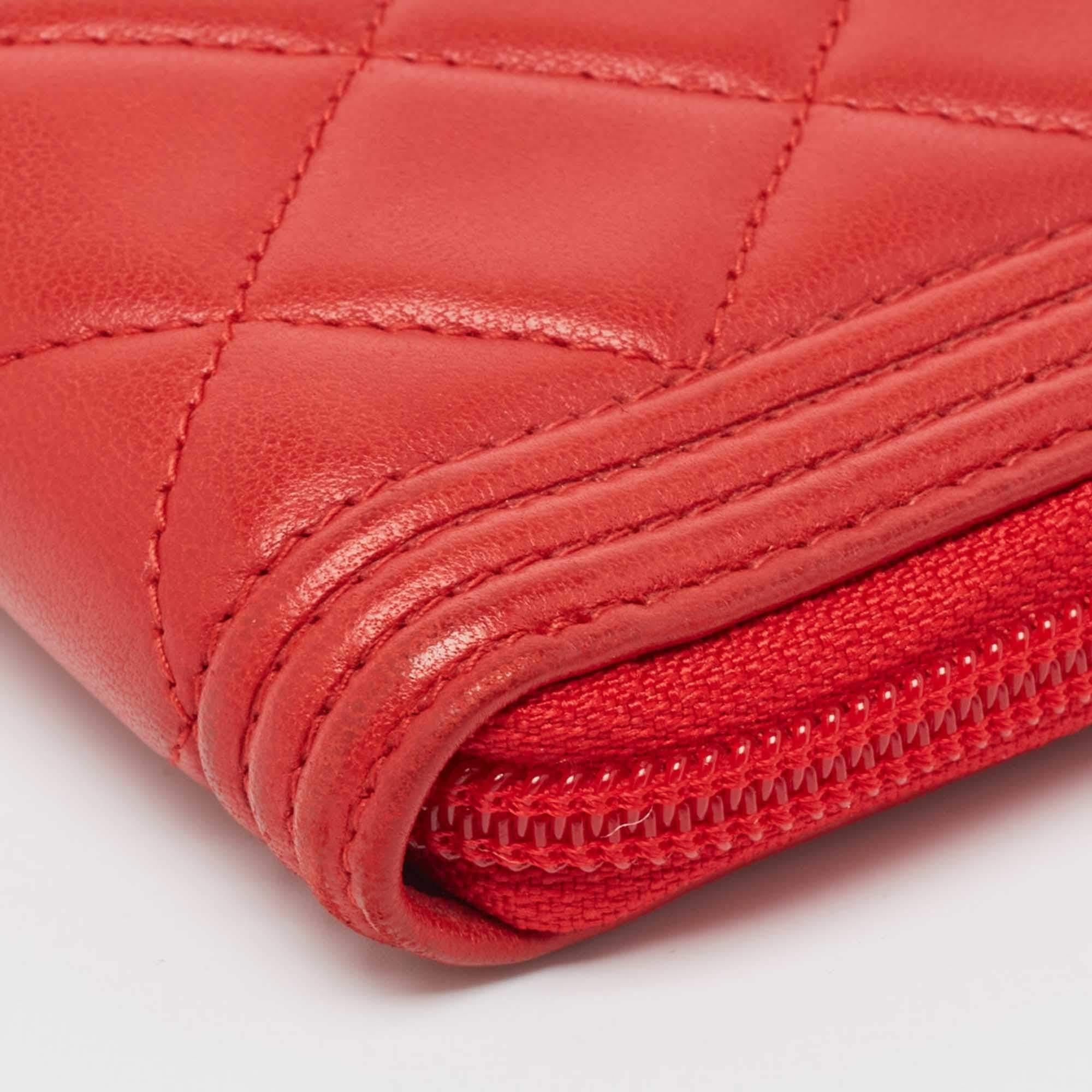 Chanel Red Quilted Leather Boy Zip Around Wallet 7