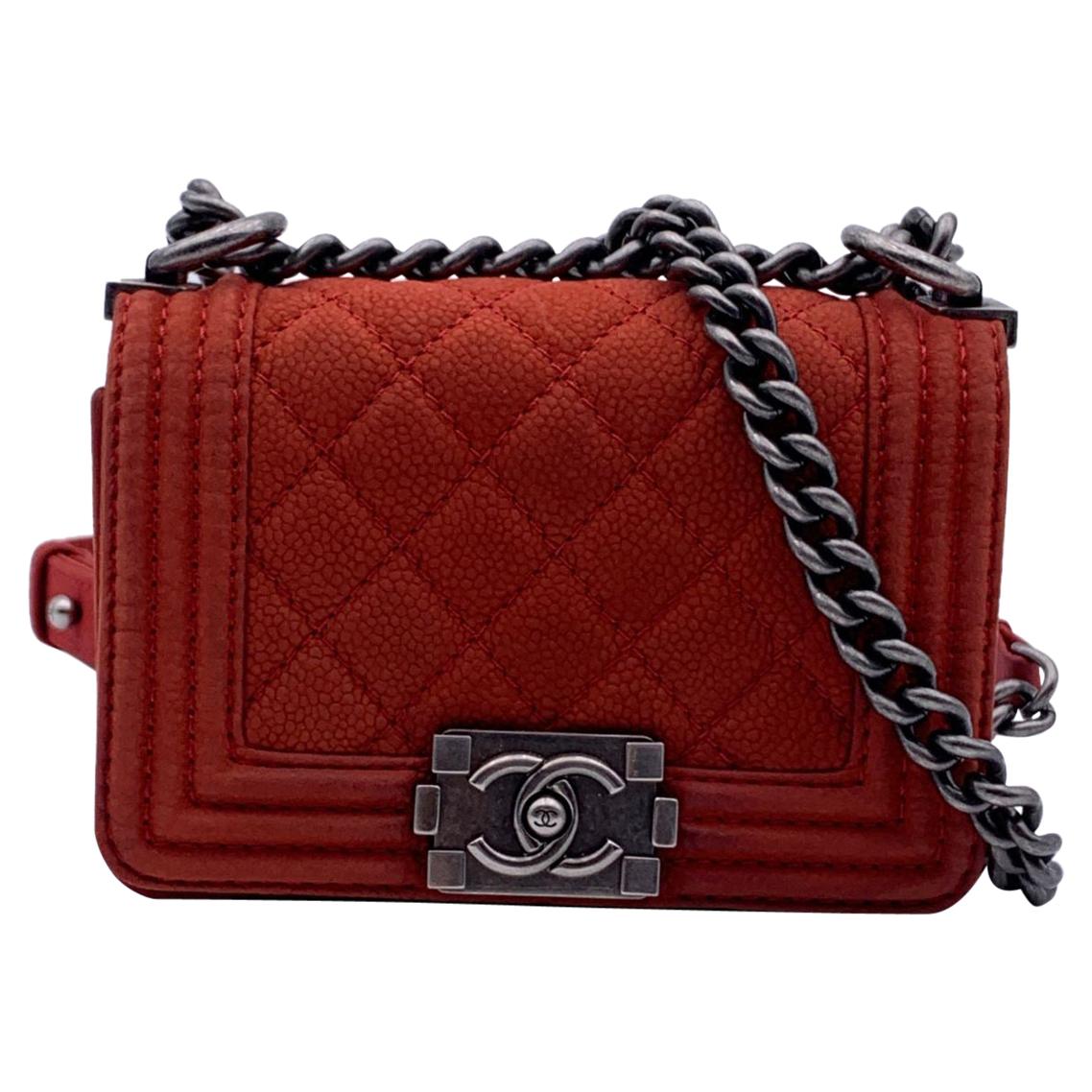 Chanel Red Quilted Leather Caviar Mini Boy Shoulder Bag