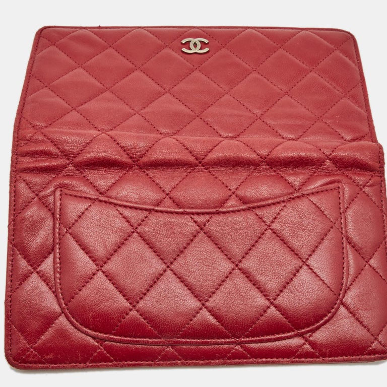 Chanel Red Quilted Leather CC Classic Bifold Long Wallet at 1stDibs