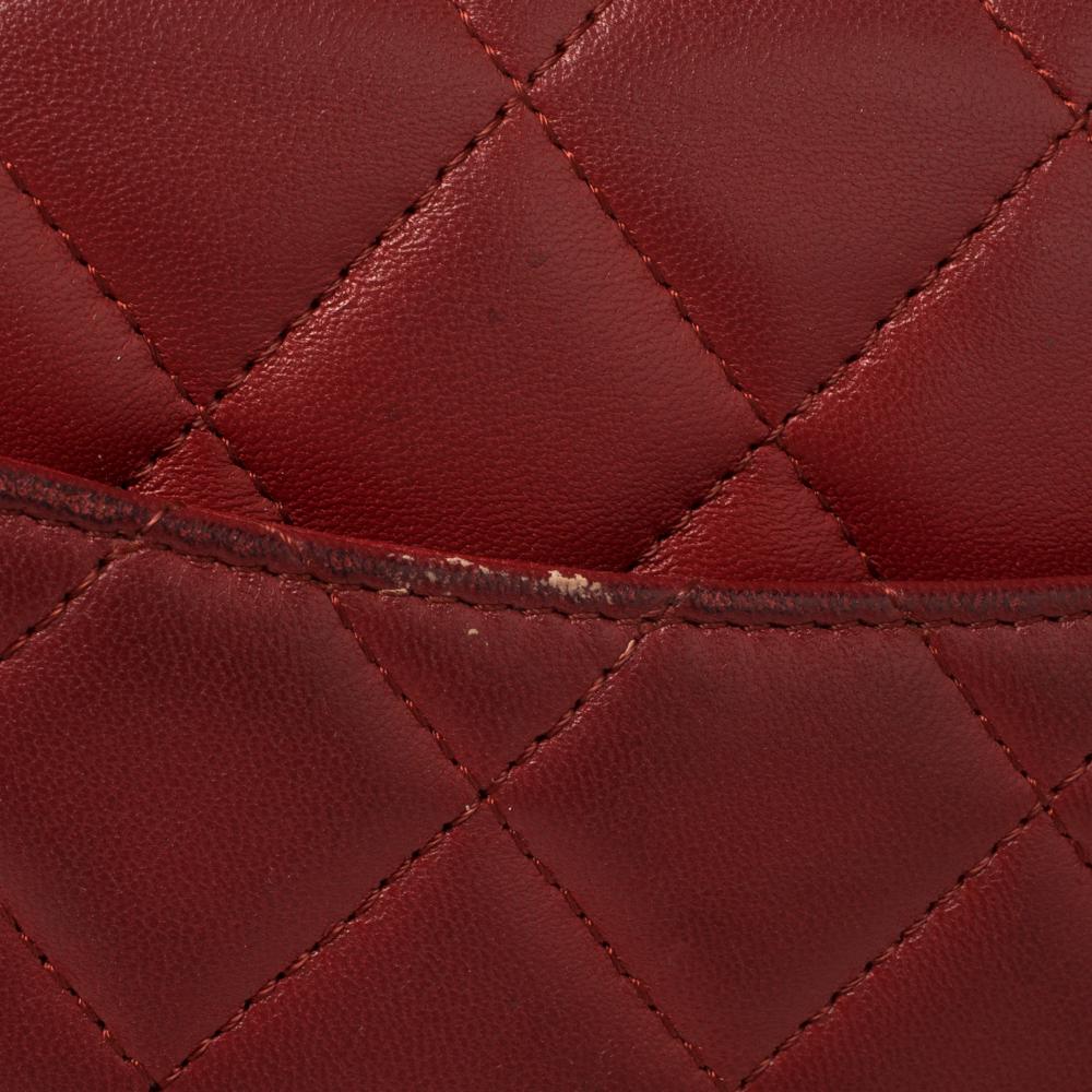 Brown Chanel Red Quilted Leather CC Classic Flap Wallet on Chain