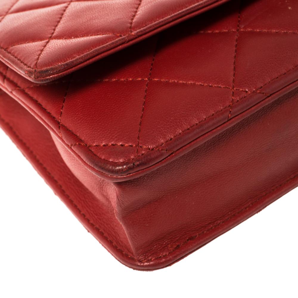 Chanel Red Quilted Leather CC Classic Flap Wallet on Chain 2