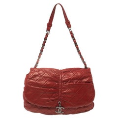 Chanel Red Quilted Leather CC Flap Shoulder Bag
