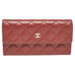 Chanel Red Quilted Leather CC Flap Wallet