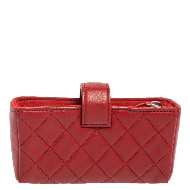 Chanel Red Quilted Leather CC Phone Pouch 5