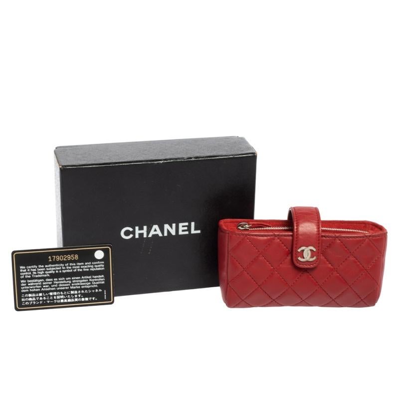 Chanel Red Quilted Leather CC Phone Pouch 1
