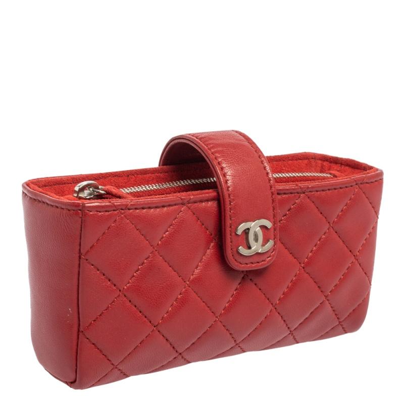 Chanel Red Quilted Leather CC Phone Pouch 4