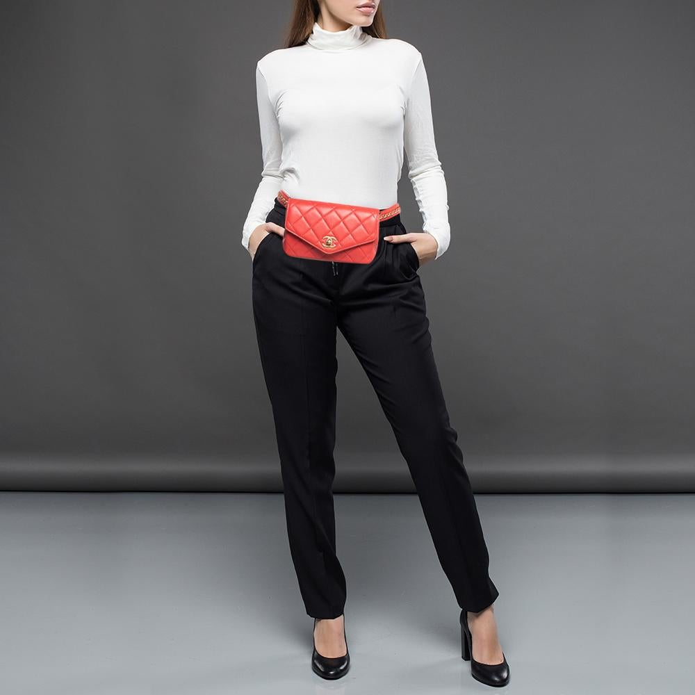 This uber-stylish Chanel waist belt bag aims to be an elevating piece. It is carefully created using red leather and has the CC logo on the front. See how it transforms a T-shirt dress or a solid jumpsuit!

Includes
Authenticity Card, Brand Tag,