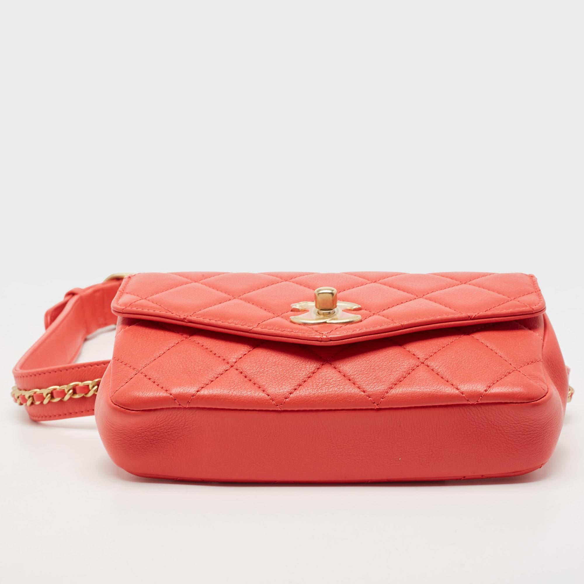 Chanel Red Quilted Leather CC Waist Belt Bag 1