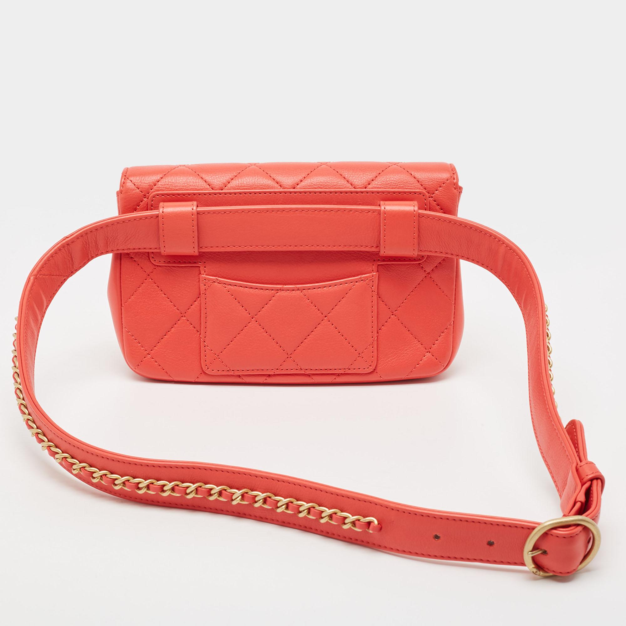 Chanel Red Quilted Leather CC Waist Belt Bag 2