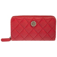 chanel red quilted wallet Chanel Red Quilted Leather CC Zip Around Wallet