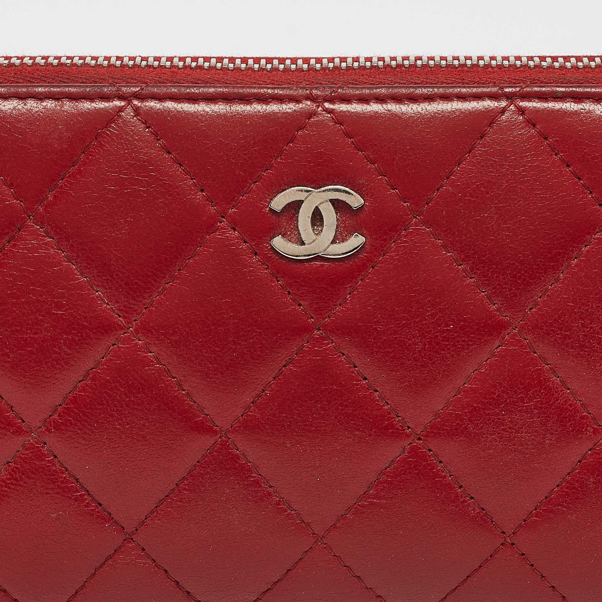 Chanel Red Quilted Leather CC Zip Continental Wallet 1