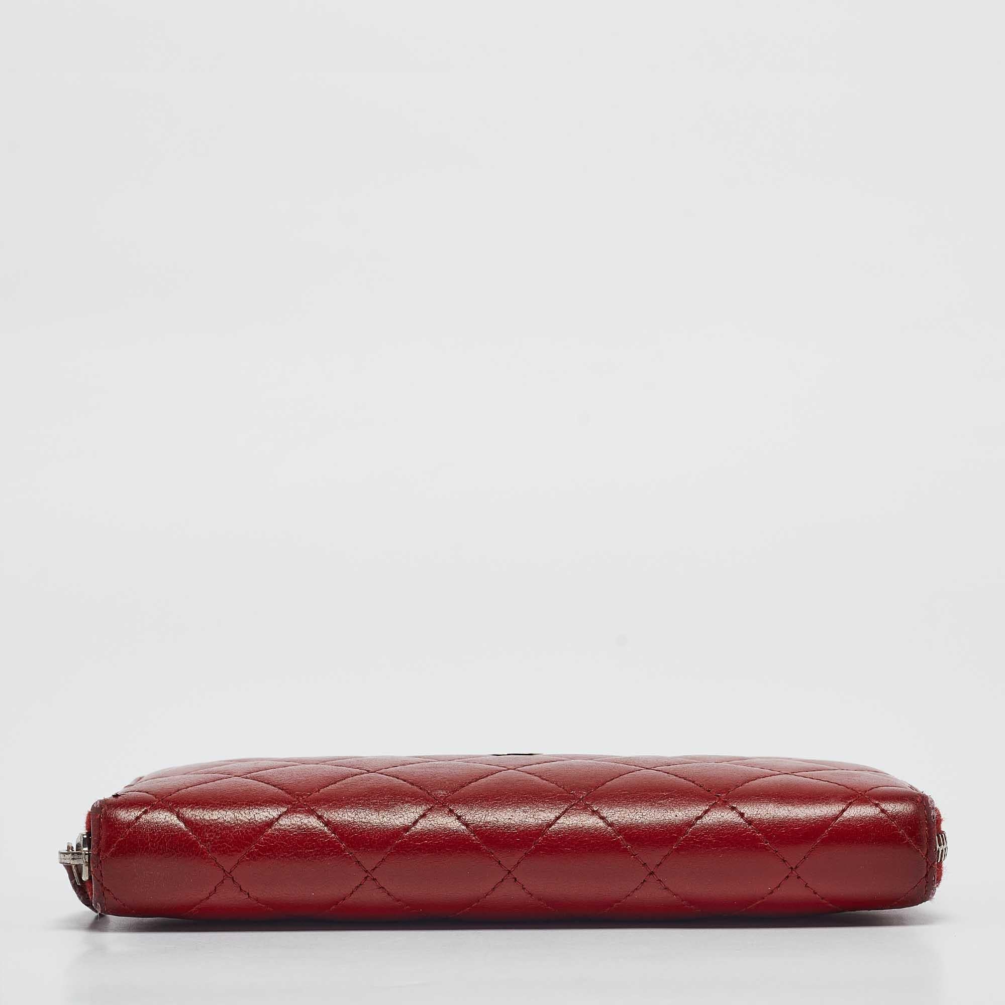 Chanel Red Quilted Leather CC Zip Continental Wallet 2