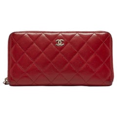 Chanel Red Quilted Leather CC Zip Continental Wallet