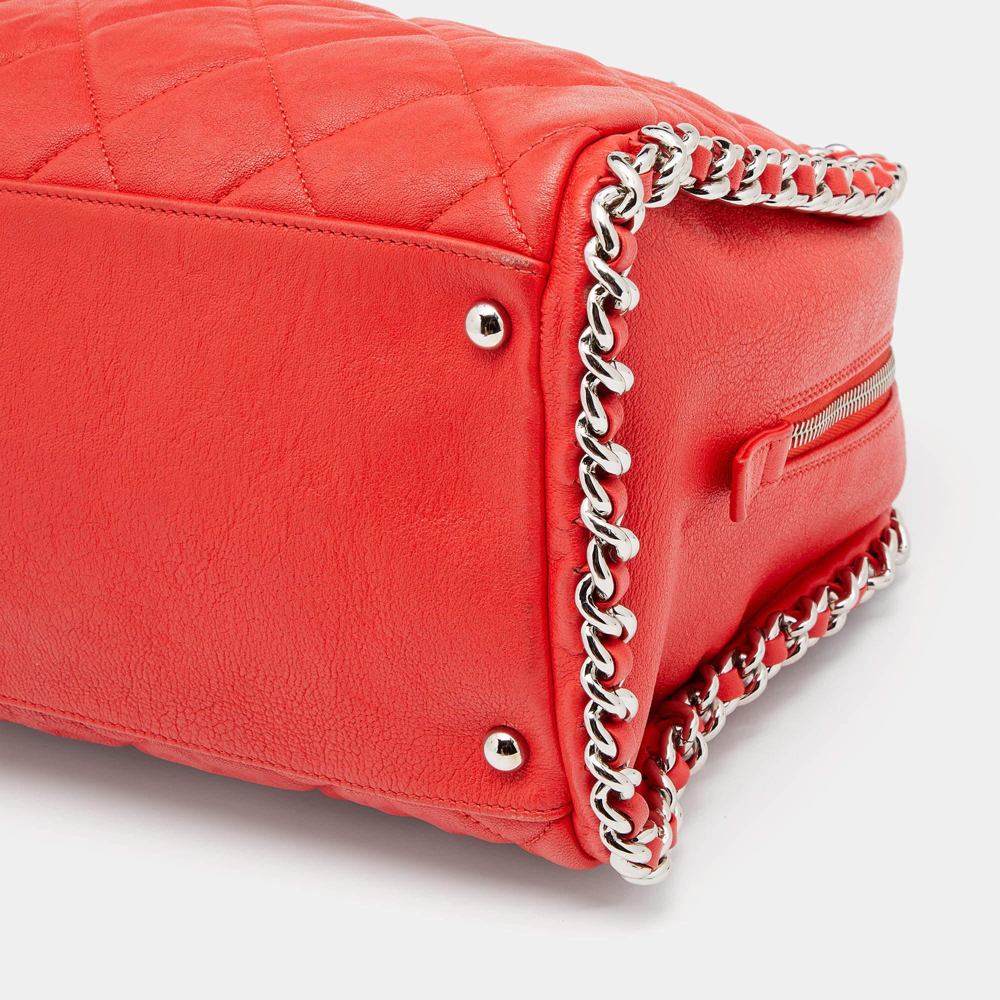 Chanel Red Quilted Leather Chain Around Bowler Bag 1