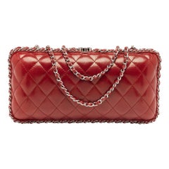 Chanel Red Quilted Leather Chain Around Clutch Bag