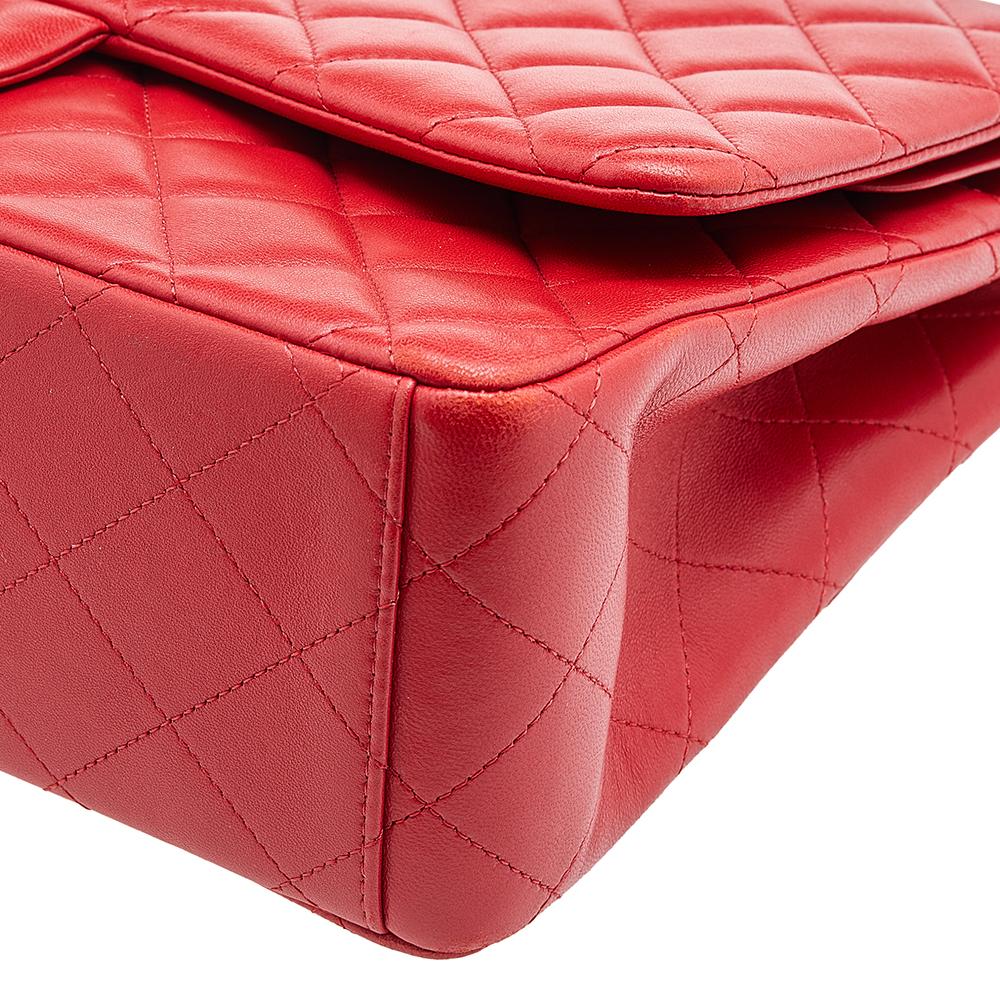 Women's Chanel Red Quilted Leather Classic Maxi Double Flap Bag