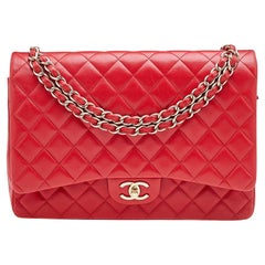 Chanel Red Quilted Leather Classic Maxi Double Flap Bag