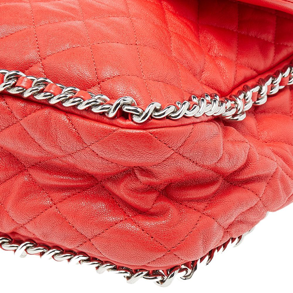 Chanel Red Quilted Leather Classic Single Flap Shoulder Bag 6