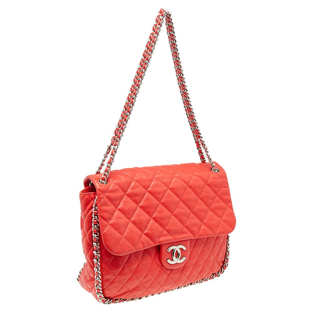 Women's Chanel Red Quilted Leather Classic Single Flap Shoulder Bag
