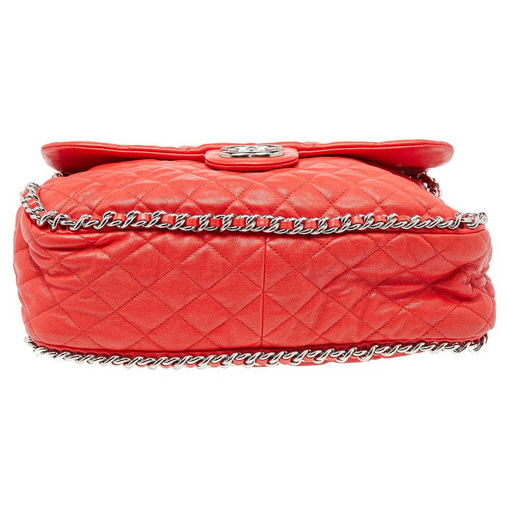 Chanel Red Quilted Leather Classic Single Flap Shoulder Bag 1