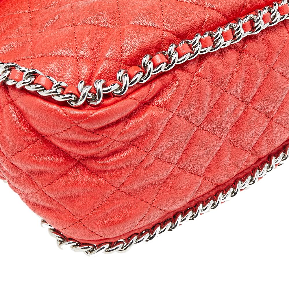 Chanel Red Quilted Leather Classic Single Flap Shoulder Bag 5