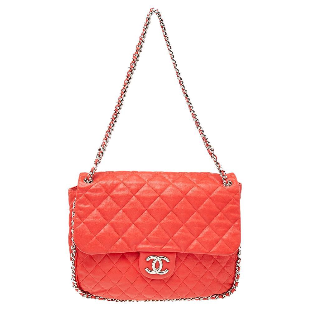 Chanel Red Quilted Leather Classic Single Flap Shoulder Bag