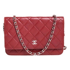 Chanel Red Quilted Leather Classic Wallet on Chain